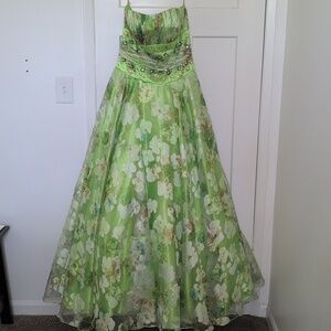 Blush Prom Green Floral Strapless Prom Gown